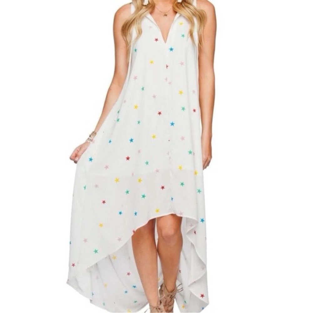 Buddy Love White Star Print Hi-Low Hem Dress Size M/L